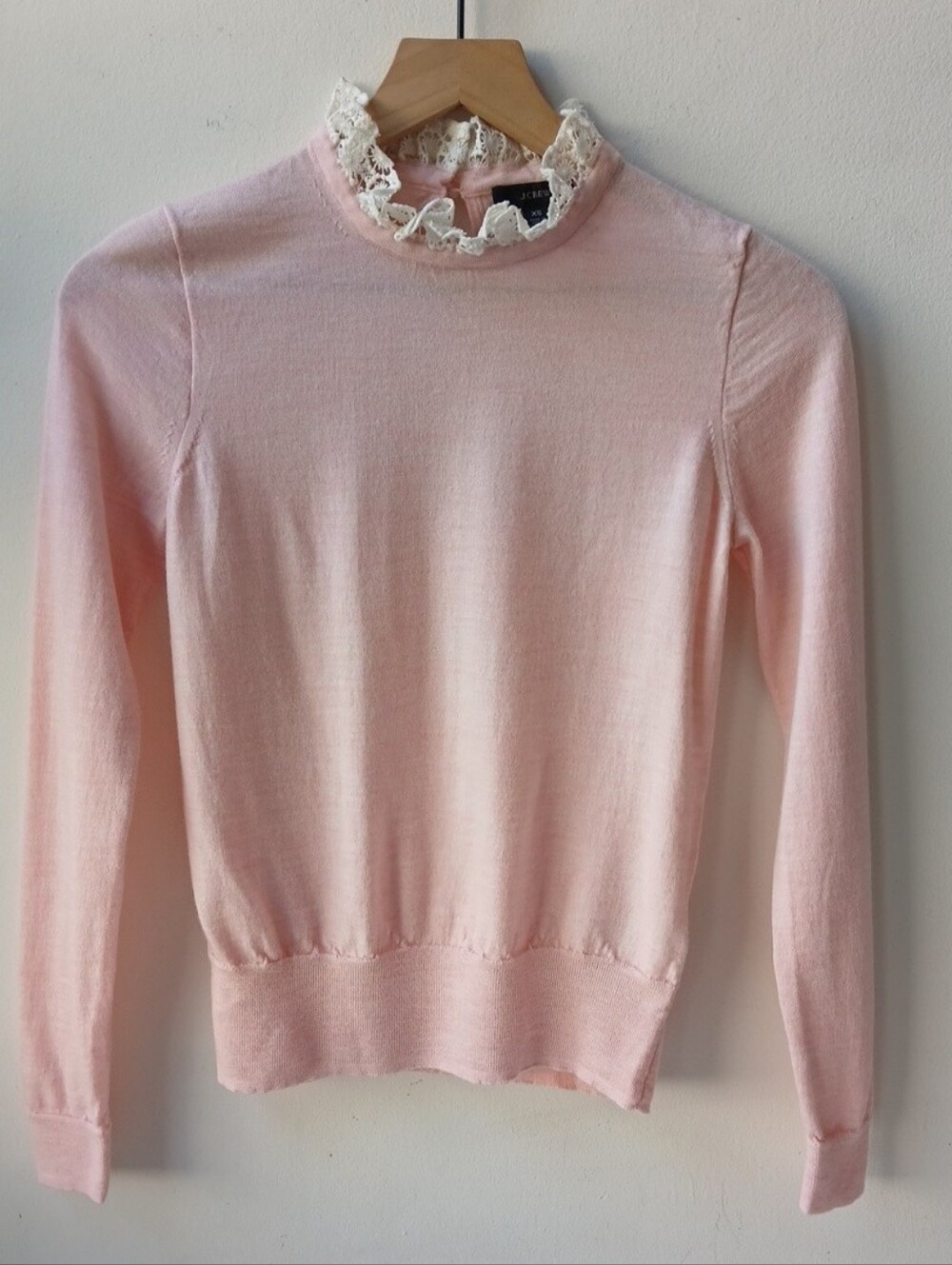 J. Crew Tippi Sweater Lace Collar Detail Pink Women's XS